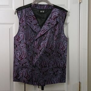Hi-Tie purple black paisley faux suit vest prom wedding, formal  Sz L NWOT